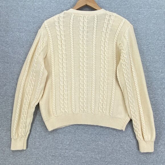 Lord & Taylor Sweater Womens Medium Beige Cable Rib Knit Full Zip V Neck Classi - Picture 3 of 9